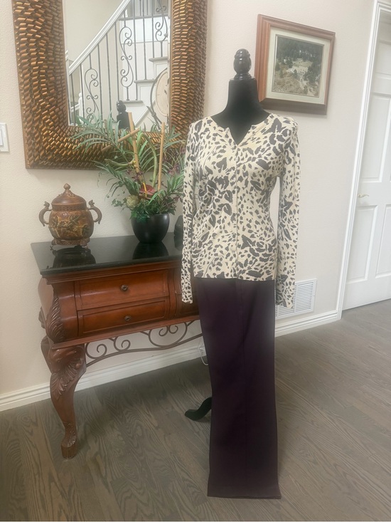 BCBGMaxAzria Pants - Animal Print Button Cardigan and Pants Set (Plum)